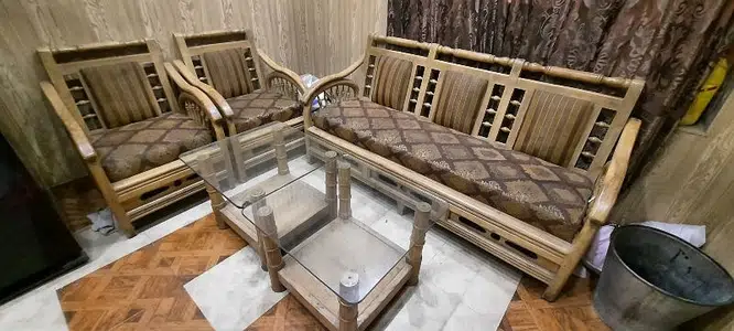 7 seats Sofa with two Glass Tables for sale
