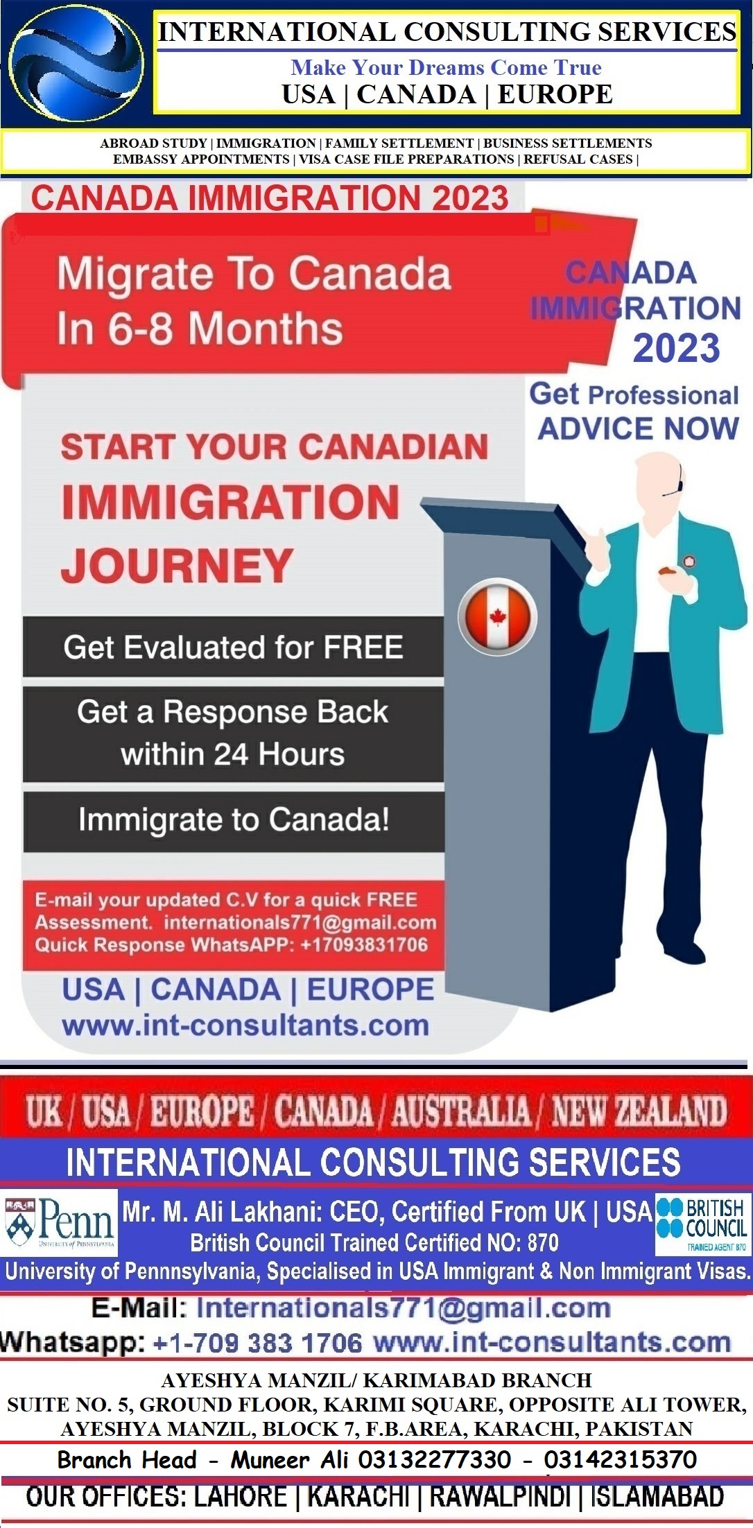 Canada Immigration & USA Study Visa Consultant
