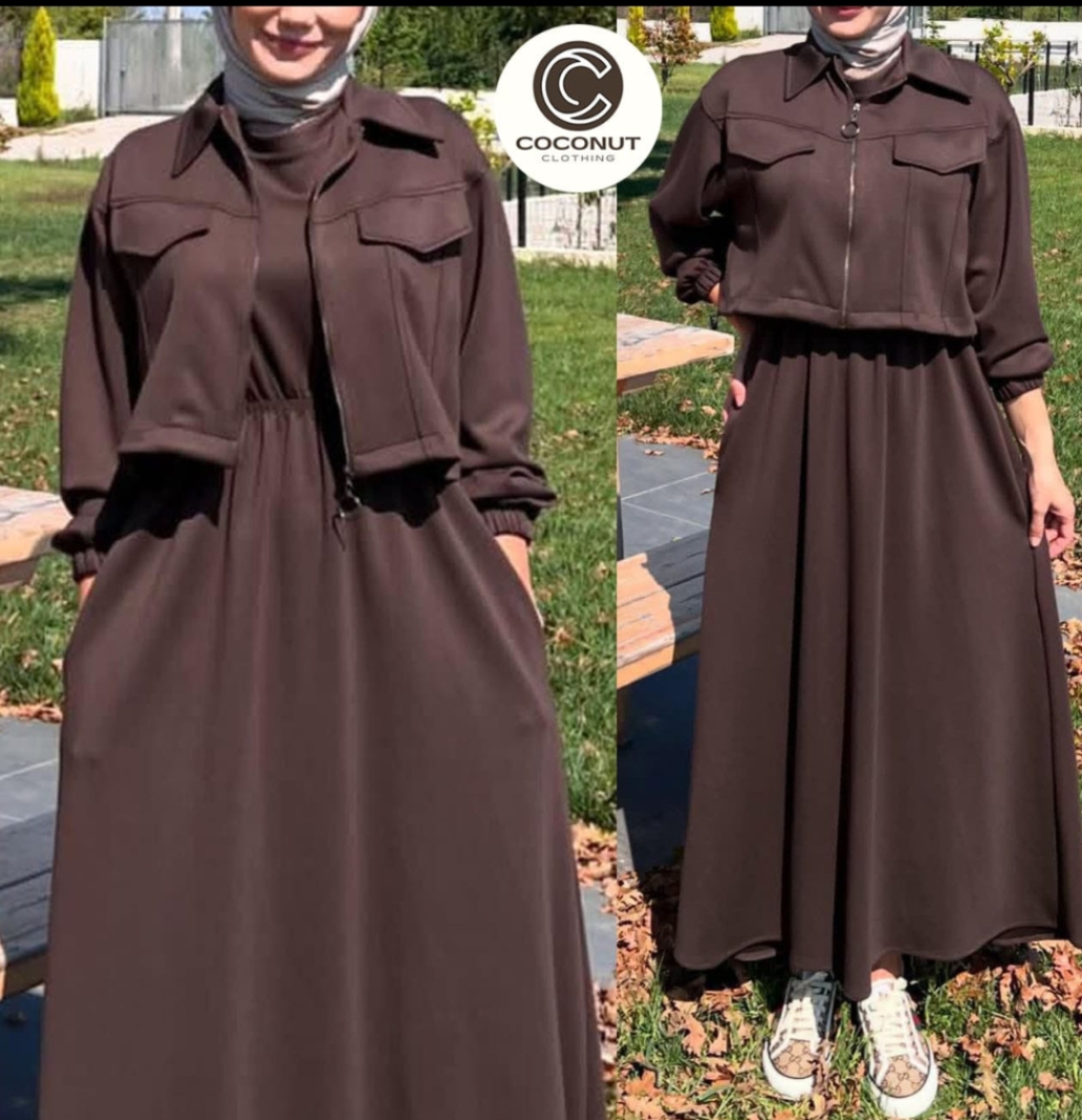 Winter 2PC Fleece Dress | Zipper Jacket + Long Frock
