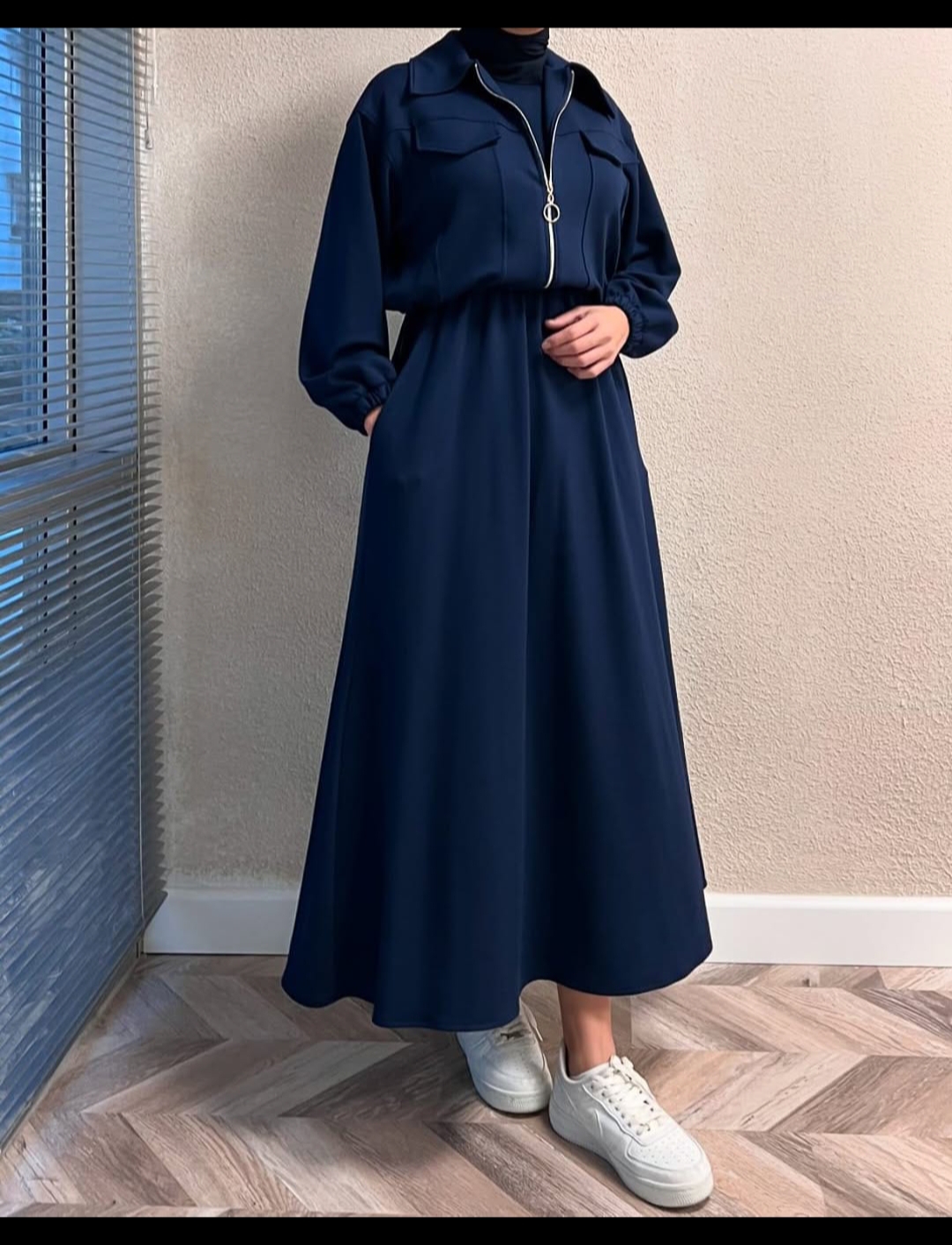 Winter 2PC Fleece Dress | Zipper Jacket + Long Frock