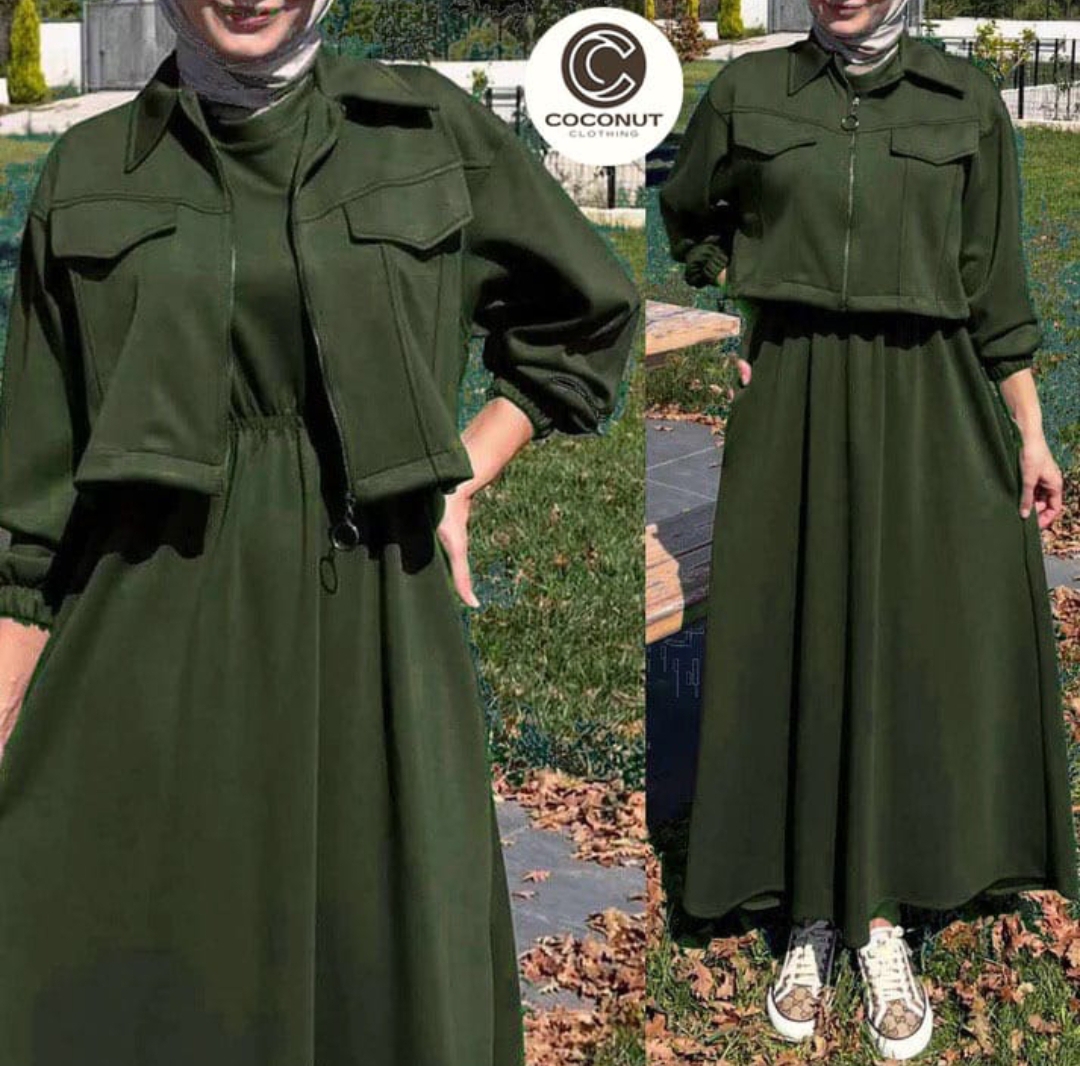 Winter 2PC Fleece Dress | Zipper Jacket + Long Frock